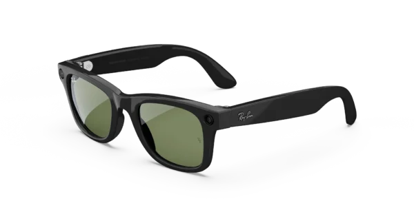 "Ray-Ban Meta Wayfarer" (1 kartos) blizgūs juodi akiniai su žaliais lęšiais